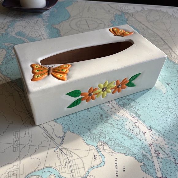 vintage Other - Vintage 60s / 70s Butterfly Floral Ceramic Tissue Box Cover